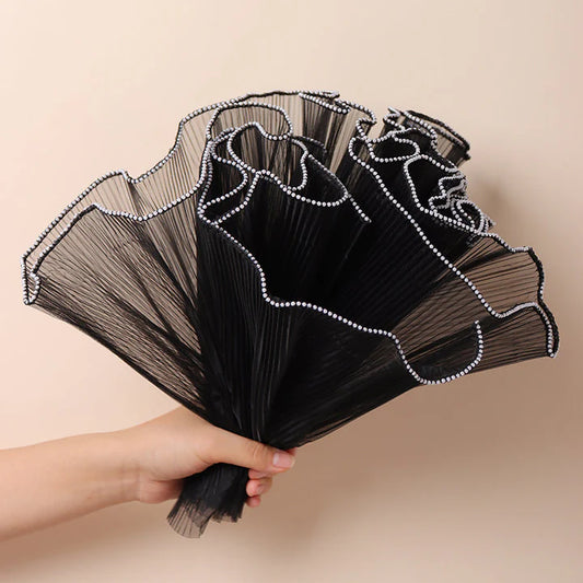 Elegant Black Lace Flower Wrapping Roll With Pearl Edges  – 28 cm × 3.5 m | Wedding & Gift Bouquet Wrap