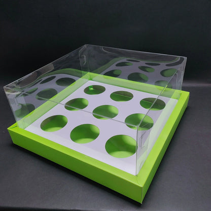 TRANSPARENT FULL DISPLAY 9 CUPCAKE HAMPER BOX .