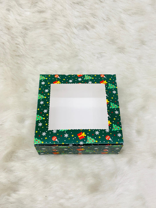 CHRISTMAS GREEN 4 BROWNIE BOX  (PACK OF 10)