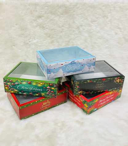 CHRISTMAS CLEAR LID HAMPER BOXES (PACK OF 5)