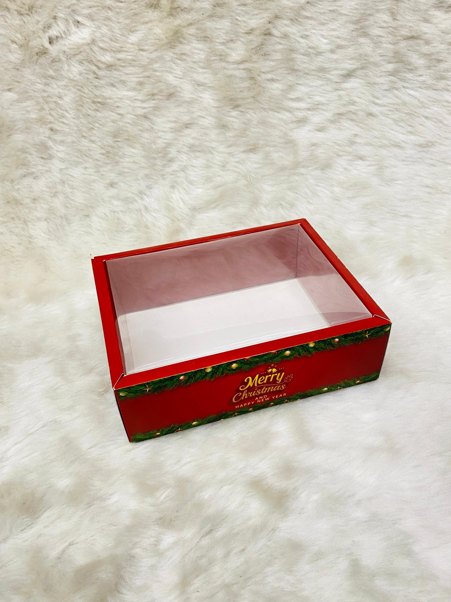 CHRISTMAS CLEAR LID HAMPER BOXES (PACK OF 5)