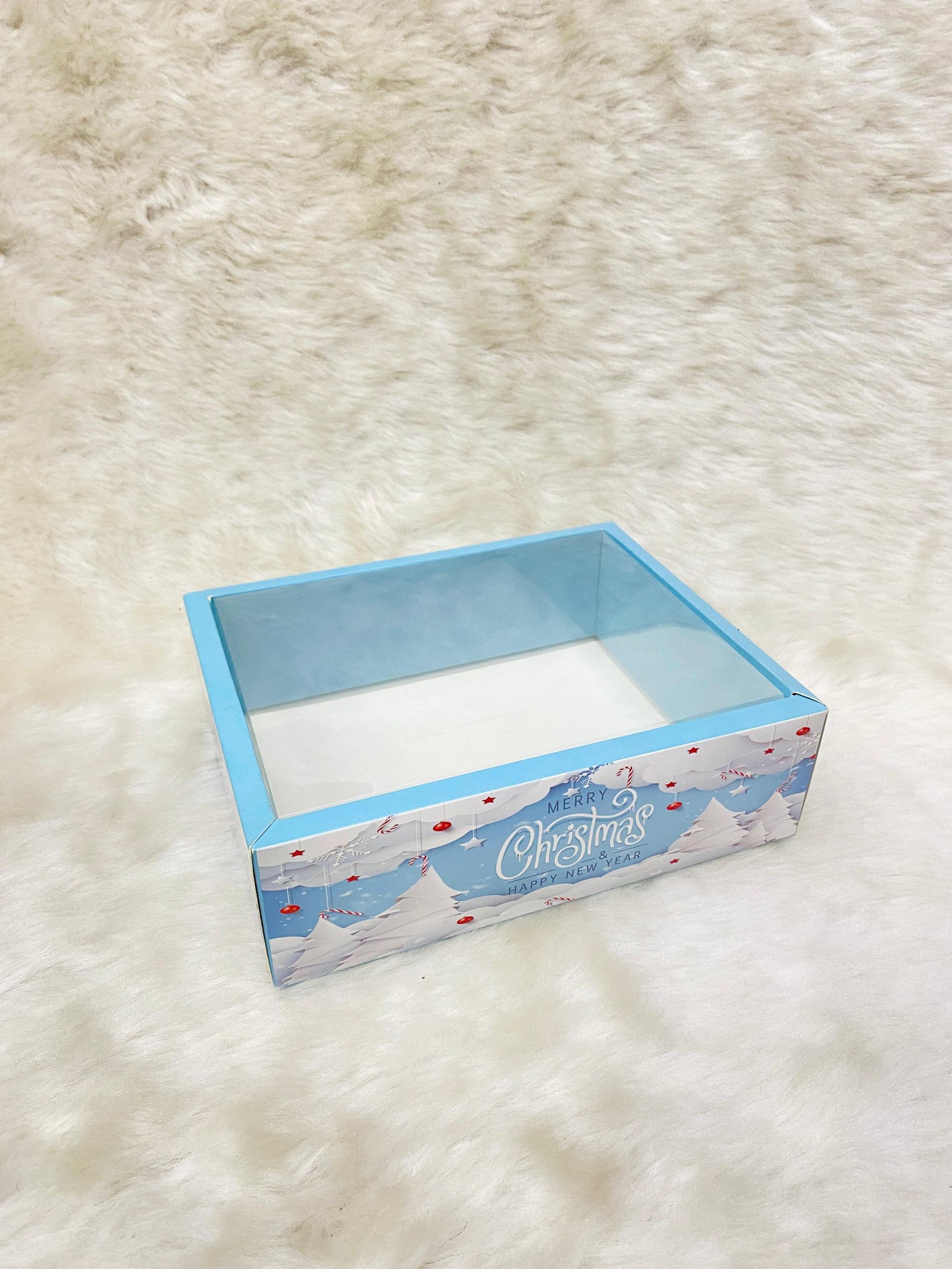 CHRISTMAS CLEAR LID HAMPER BOXES (PACK OF 5)