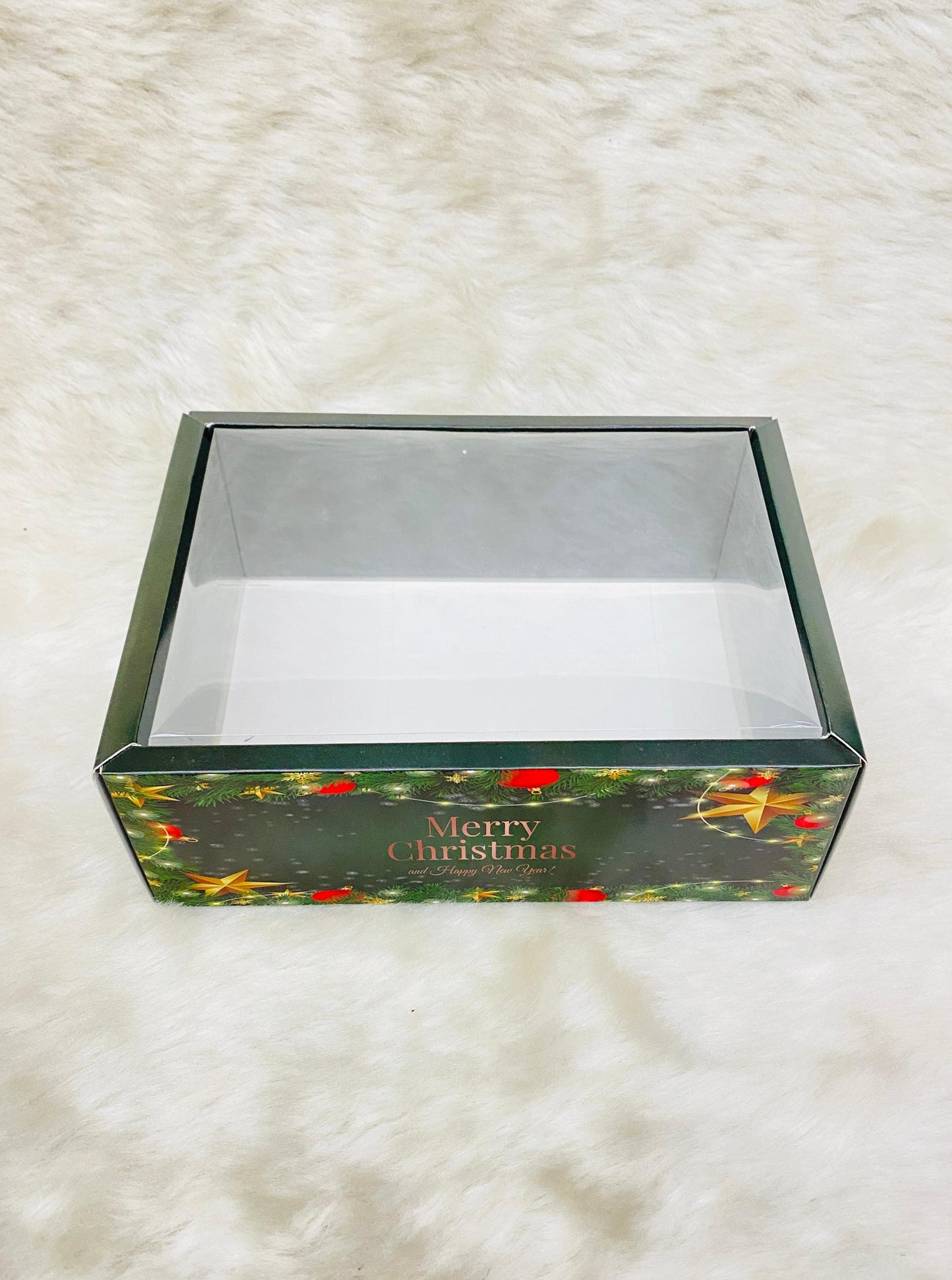 CHRISTMAS CLEAR LID HAMPER BOXES (PACK OF 5)