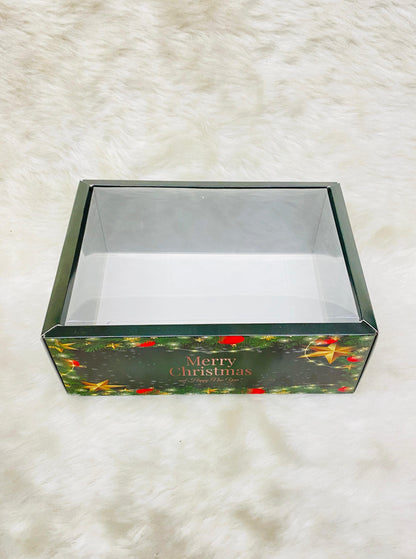 CHRISTMAS CLEAR LID HAMPER BOXES (PACK OF 5)