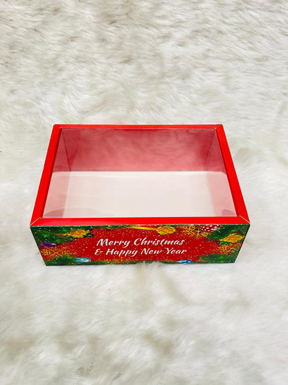 CHRISTMAS CLEAR LID HAMPER BOXES (PACK OF 5)