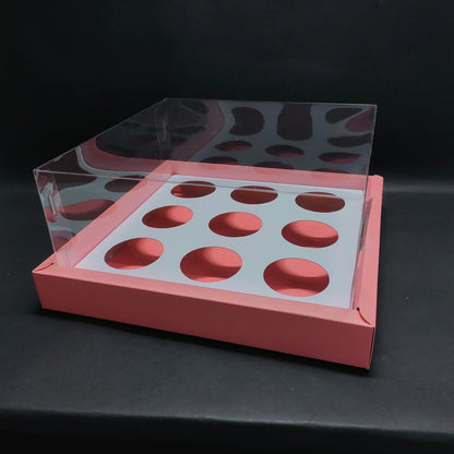 TRANSPARENT FULL DISPLAY 9 CUPCAKE HAMPER BOX .