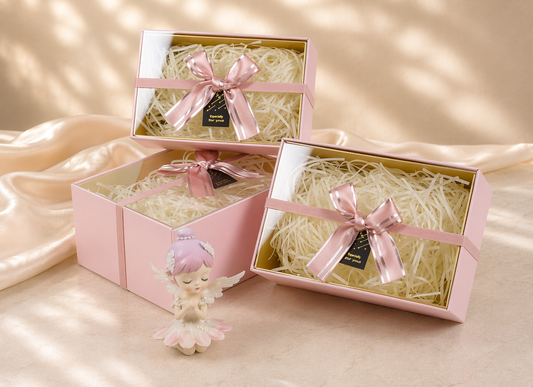 Pink Premium Rectangle Acrylic Lid Gift Box Set (Set of 3) with Ribbon & Fillers
