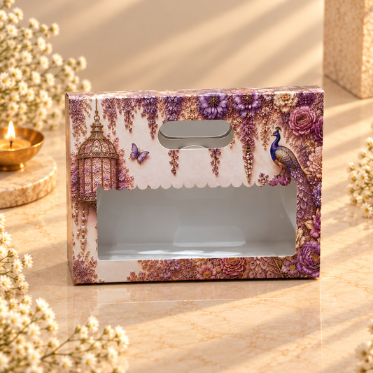 Lilac Peacock Print 3 Jar Gift Bag with Window