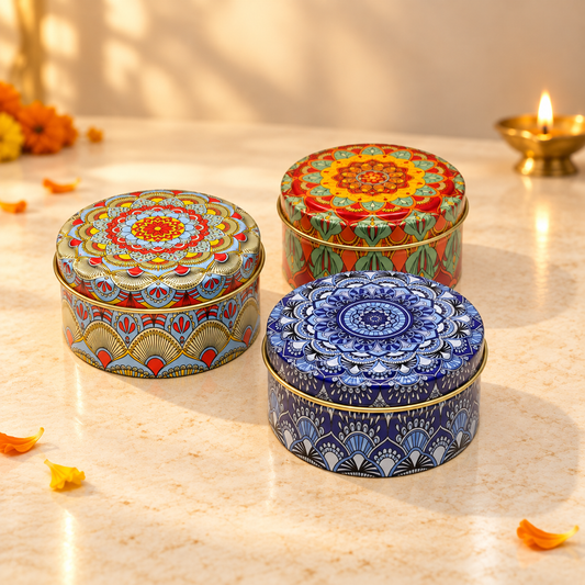 Premium Printed Round Gift Tin Box | Festive Gifting & Hamper Packaging