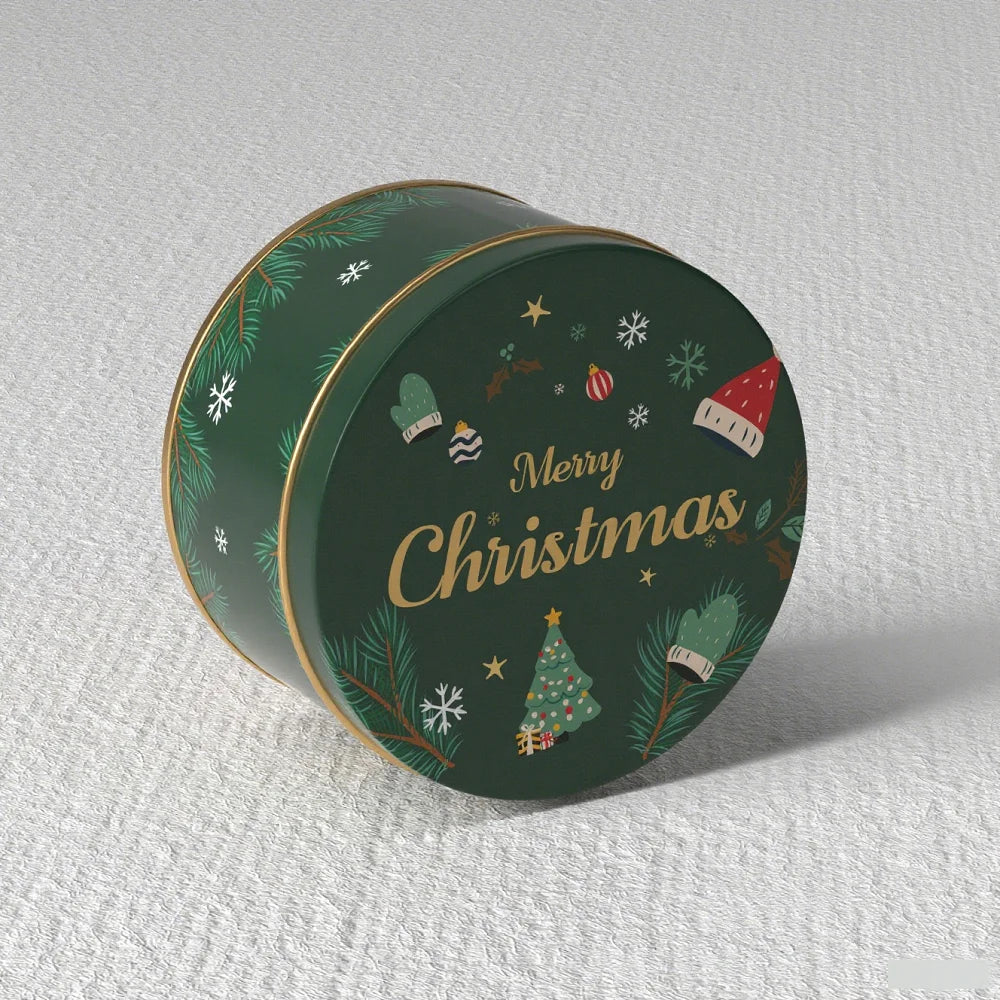 Green Merry Christmas Round Goodies Tin Box – Festive Gifting & Hamper Packaging