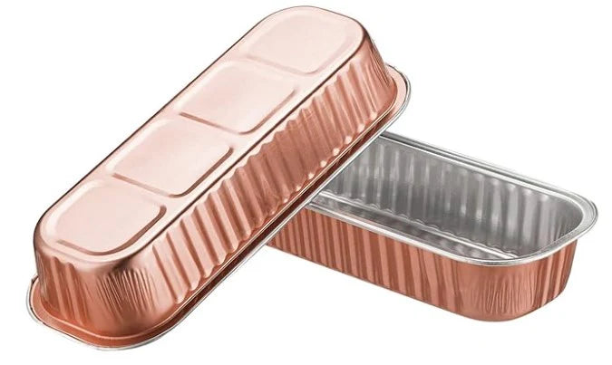 Rose Gold RECTANGLE FOIL BAKE&SERVE WITH LID | Long Cake Slice Containers with Clear Lids | Colorful Disposable Dessert Boxes for Pastries, Cakes, Treats