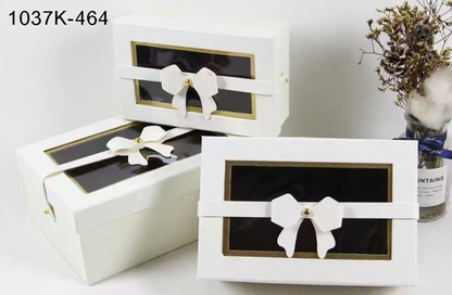 White Premium Rectangle Window Gift Boxes Set of 3 – Rectangle Dual Lock Strap Closure Hamper Boxes for Gifting & Packaging