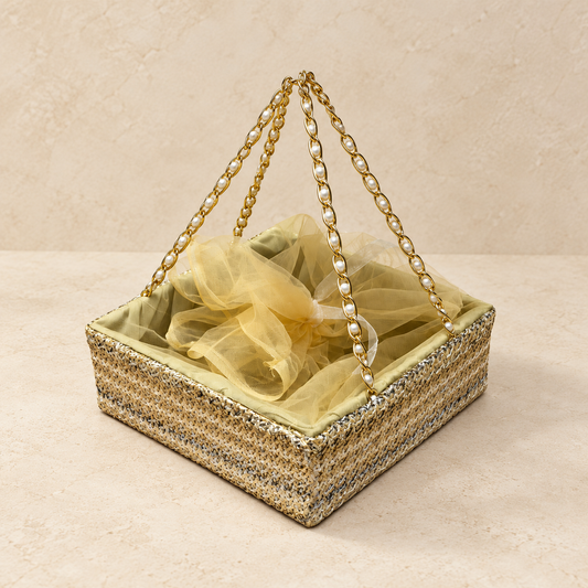Golden Pearl Chain Luxury Hamper Basket 8inches
