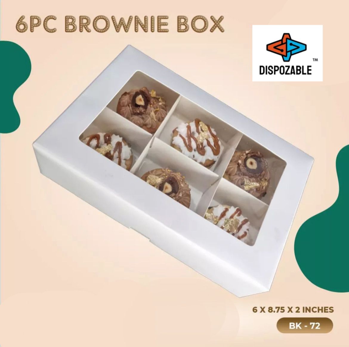 6 BROWNIE BOX WITH PARTITION ( PACK OF 10 )