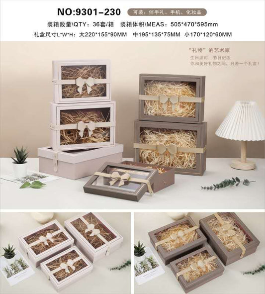 Luxury Transparent Lid Gift Box with Ribbon – Set of 3 (Big, Medium, Small)