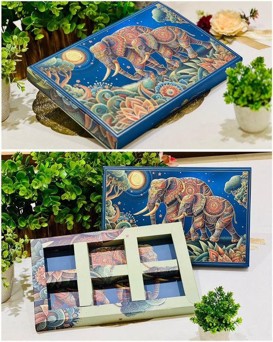 Premium Elephant Design Gift Box – Elegant Foil Print Hamper Box for Sweets, Dry Fruits & Chocolates