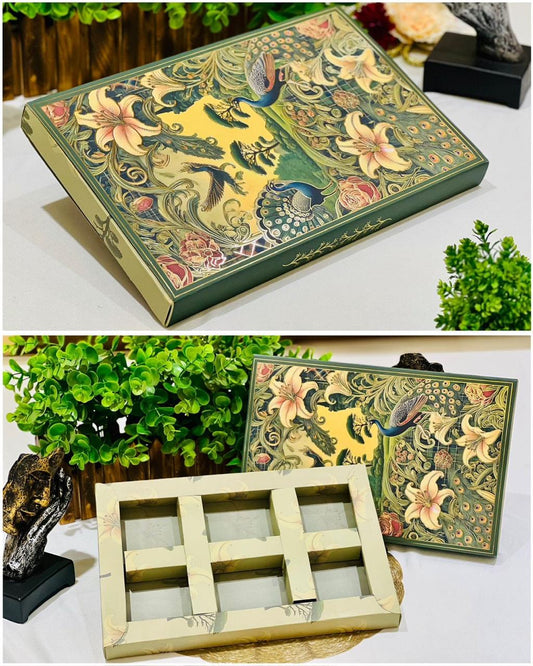 Premium Peacock Design Gift Box – Elegant Foil Print Hamper Box for Sweets, Dry Fruits & Chocolates