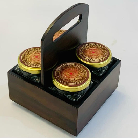 Luxury Revolving Tray with 4 Small Premium Jars – Gifting & Dessert Packaging
