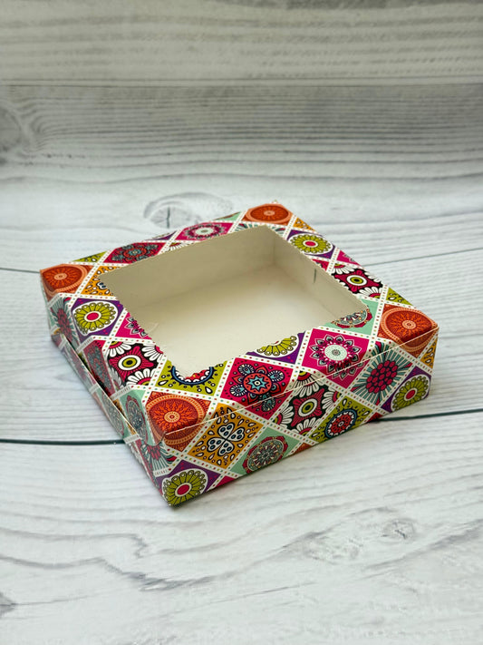 Mandala Festive Print 4pc Brownie Box | Decorative Packaging for Gifting & Bakery Use