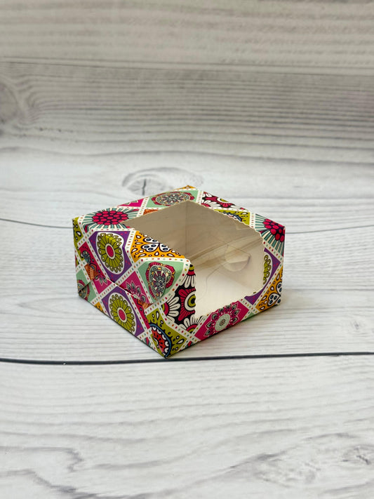 Mandala Festive Print Single Brownie Box | Decorative Packaging for Gifting & Bakery Use