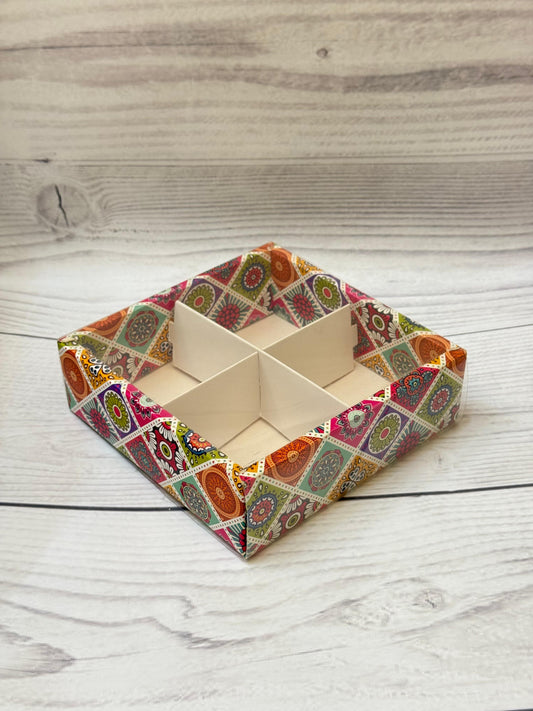 Mandala Festive Print 4 Partition Dry Fruit & Sweet Box – Premium Gifting Packaging