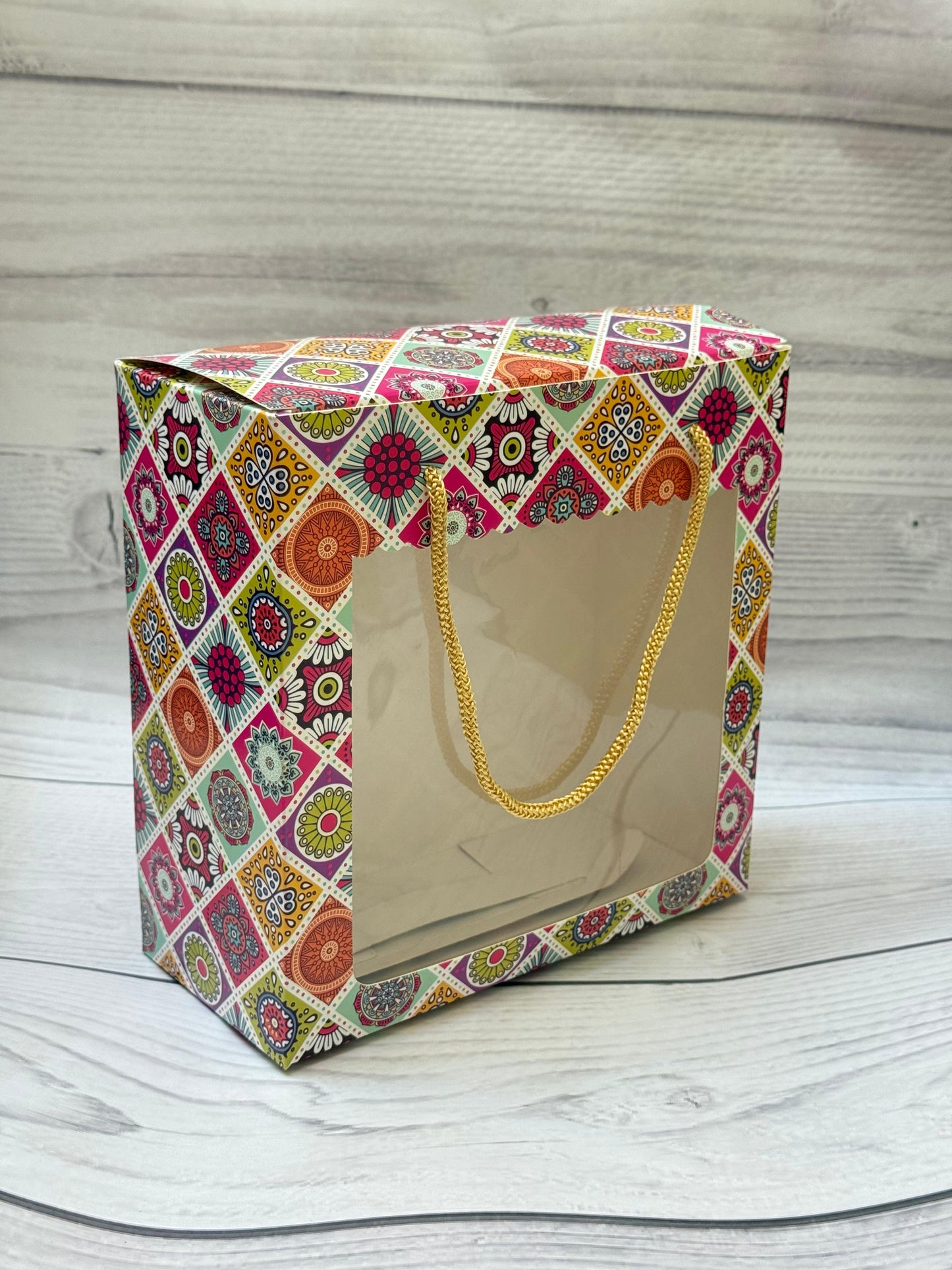 Mandala Festive Print Window Hamper Bag with Rope Handle | Luxury Hamper Packaging