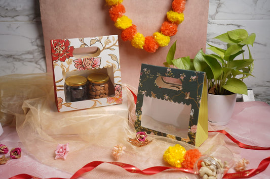 Luxury Foil Printed White 2Jars Carry Box with Handle | Fits 2 Jars