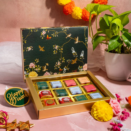 Luxury Festive Chocolate Gift Box – 12 Cavity | Green Elegant Floral Design