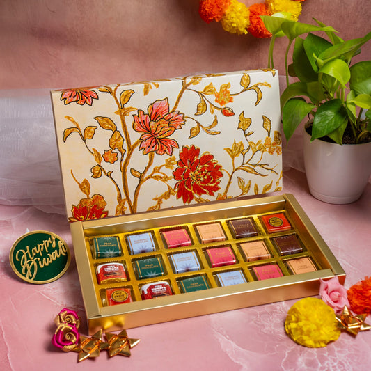 Luxury Festive Chocolate Gift Box – 18 Cavity | White Elegant Floral Design