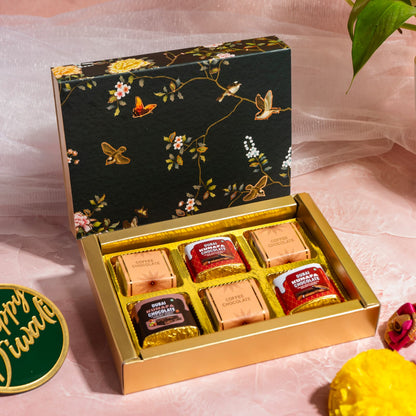 Luxury Festive Chocolate Gift Box – 6 Cavity | Green Elegant Floral Design