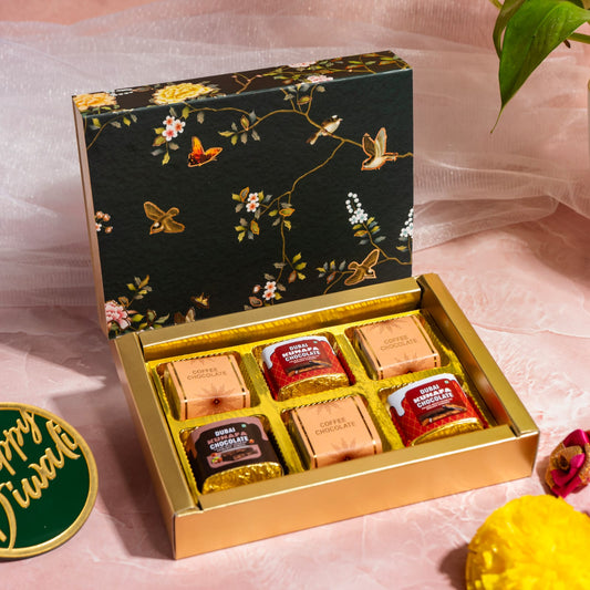 Luxury Festive Chocolate Gift Box – 6 Cavity | Green Elegant Floral Design