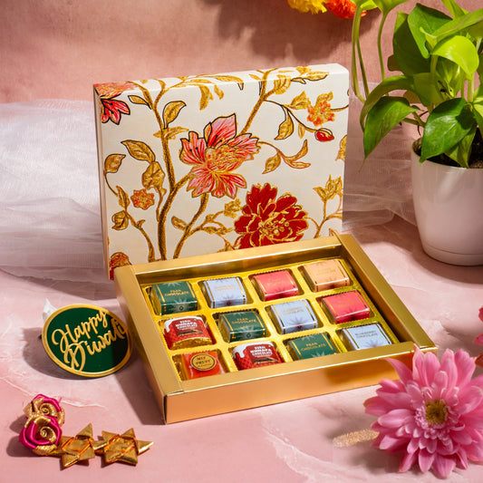 Luxury Festive Chocolate Gift Box – 12 Cavity | White Elegant Floral Design