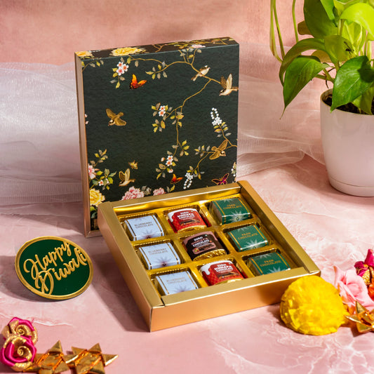 Luxury Festive Chocolate Gift Box – 9 Cavity | Green Elegant Floral Design