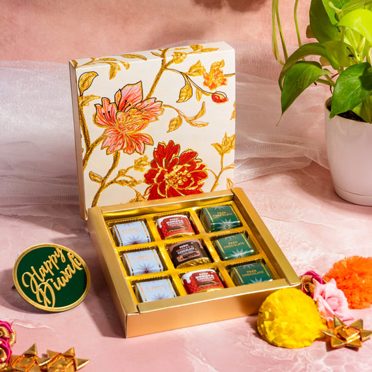 Luxury Festive Chocolate Gift Box – 9 Cavity | White Elegant Floral Design