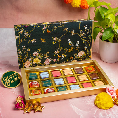 Luxury Festive Chocolate Gift Box – 18 Cavity | Green Elegant Floral Design