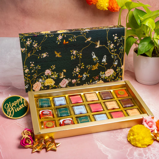 Luxury Festive Chocolate Gift Box – 18 Cavity | Green Elegant Floral Design