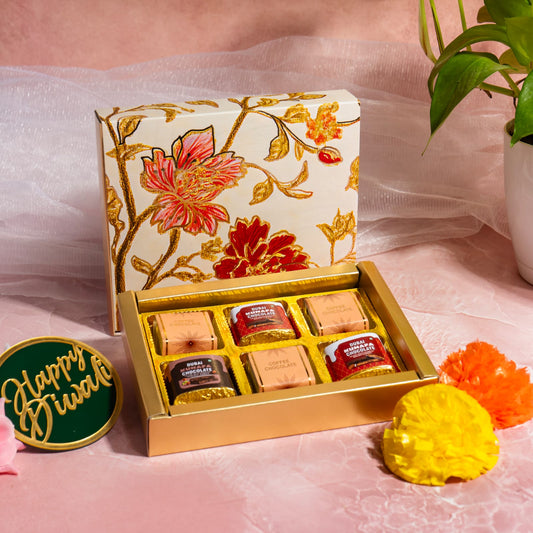 Luxury Festive Chocolate Gift Box – 6 Cavity |White Elegant Floral Design