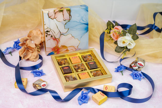 Luxury Festive Chocolate Gift Box – 9 Cavity | Blue Elegant Floral Design