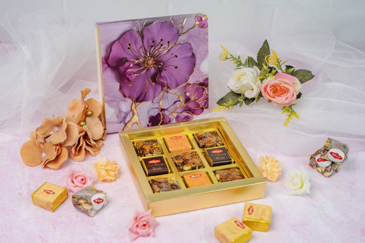 Luxury Festive Chocolate Gift Box – 9 Cavity | Purple Elegant Floral Design