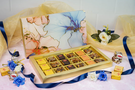 Luxury Festive Chocolate Gift Box – 18 Cavity | Blue Elegant Floral Design
