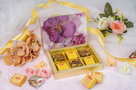 Luxury Festive Chocolate Gift Box – 6 Cavity | Purple Elegant Floral Design