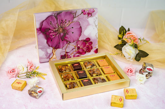 Luxury Festive Chocolate Gift Box – 12 Cavity | Purple Elegant Floral Design