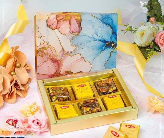 Luxury Festive Chocolate Gift Box – 6 Cavity | Blue Elegant Floral Design