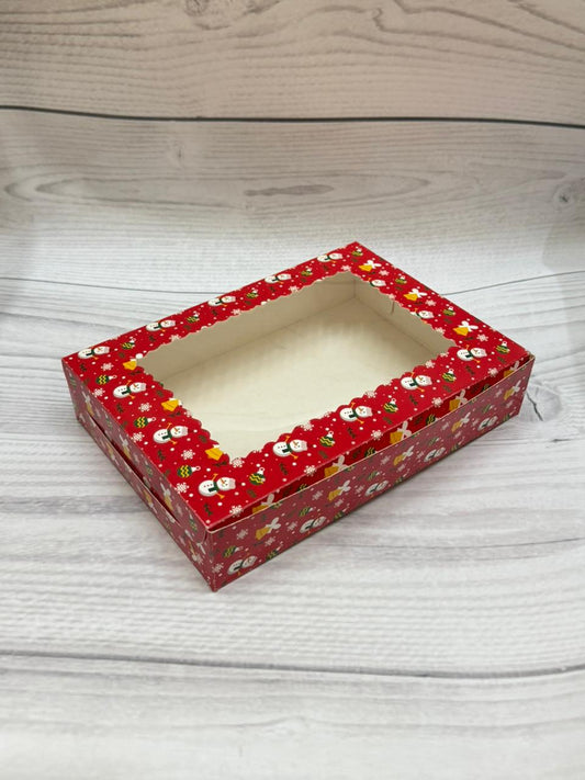 Red Christmas Print 6 Brownie Box – Festive Packaging with Window