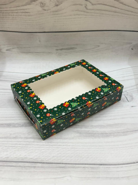 Green Christmas Print 6 Brownie Box – Festive Packaging with Window
