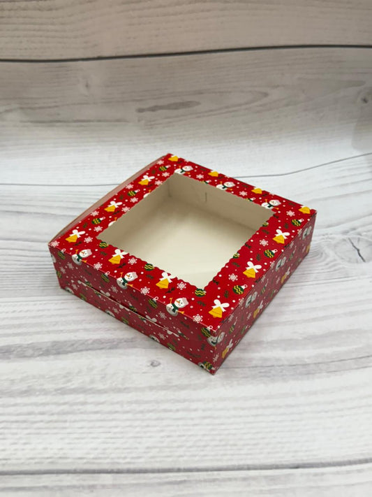 Red Christmas Print 4 Brownie Box – Festive Packaging with Window