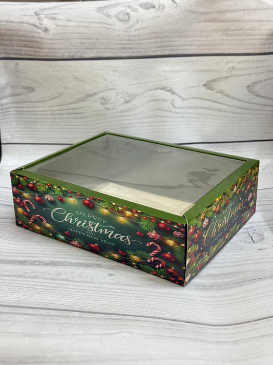 Green Christmas Gift Box With Lid | Merry Christmas & Happy New Year Print