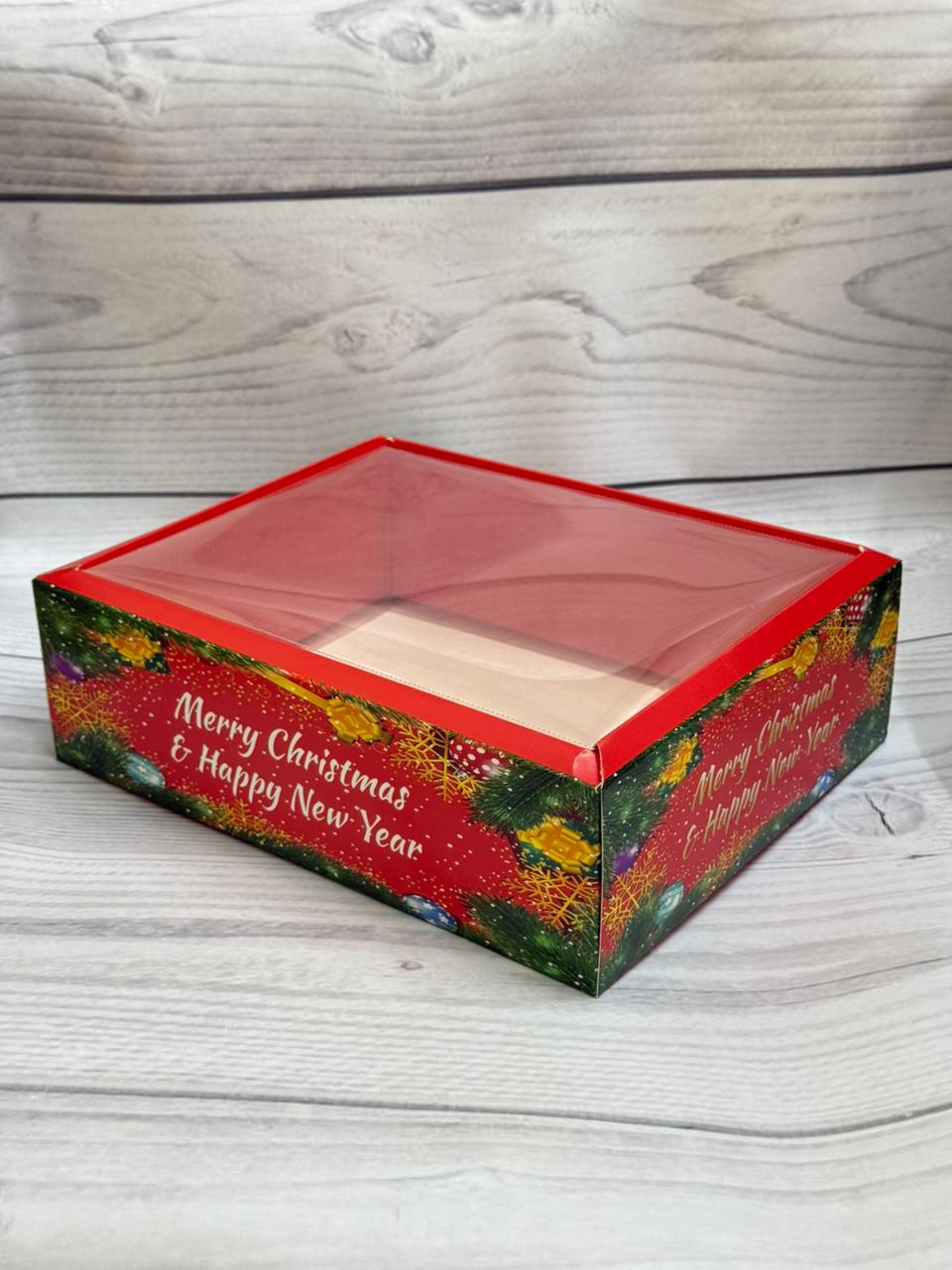 Red Christmas Gift Box With Lid | Merry Christmas & Happy New Year Print