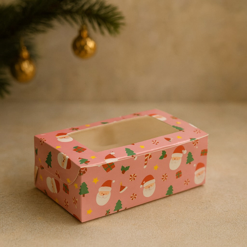 Pink Santa Christmas Print 2 Brownie Box – Festive Packaging with Window