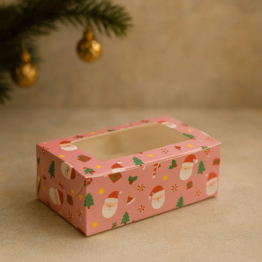 Pink Santa Christmas Print 2 Brownie Box – Festive Packaging with Window